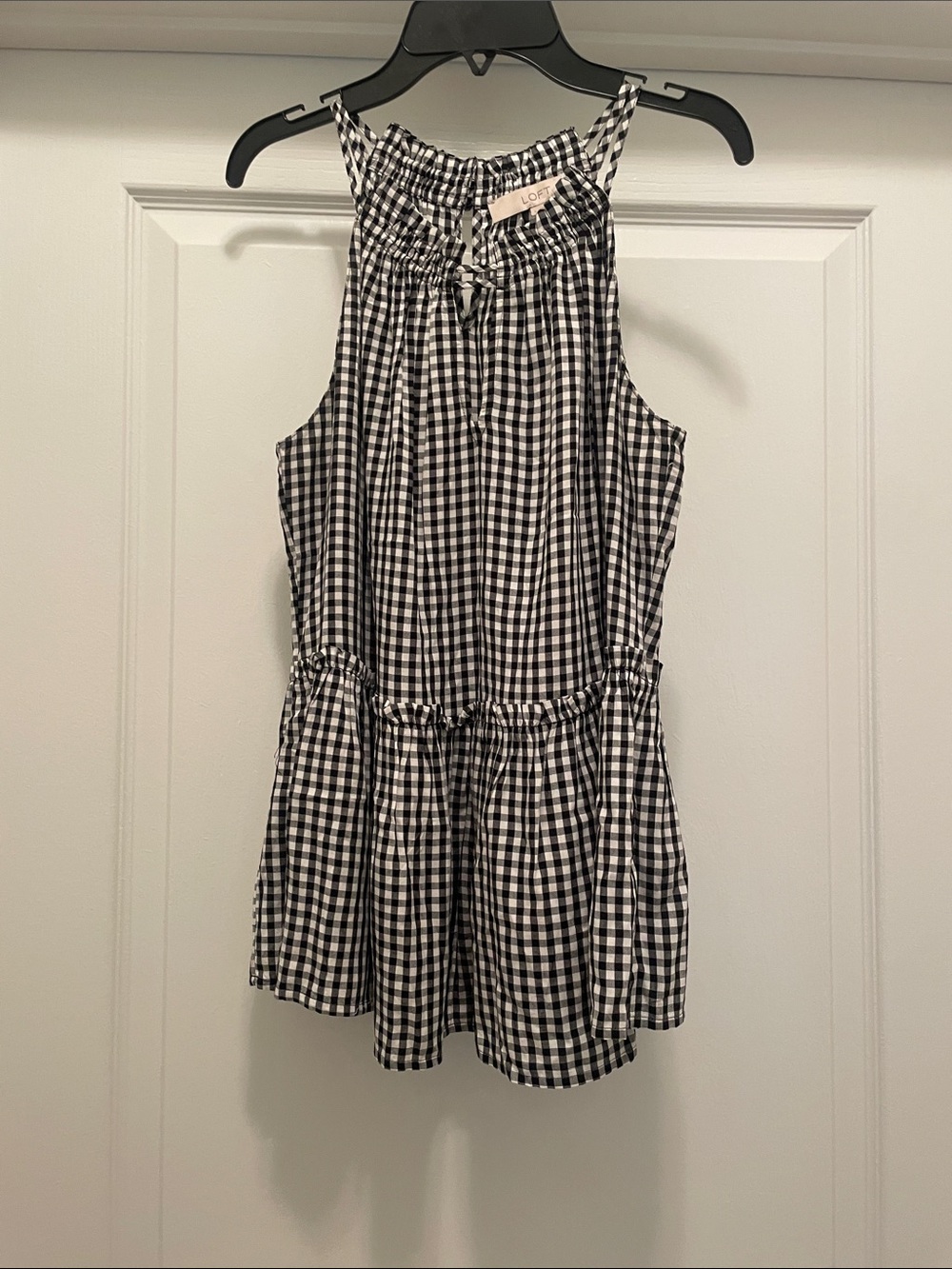 LOFT Black and White Gingham Halter Top